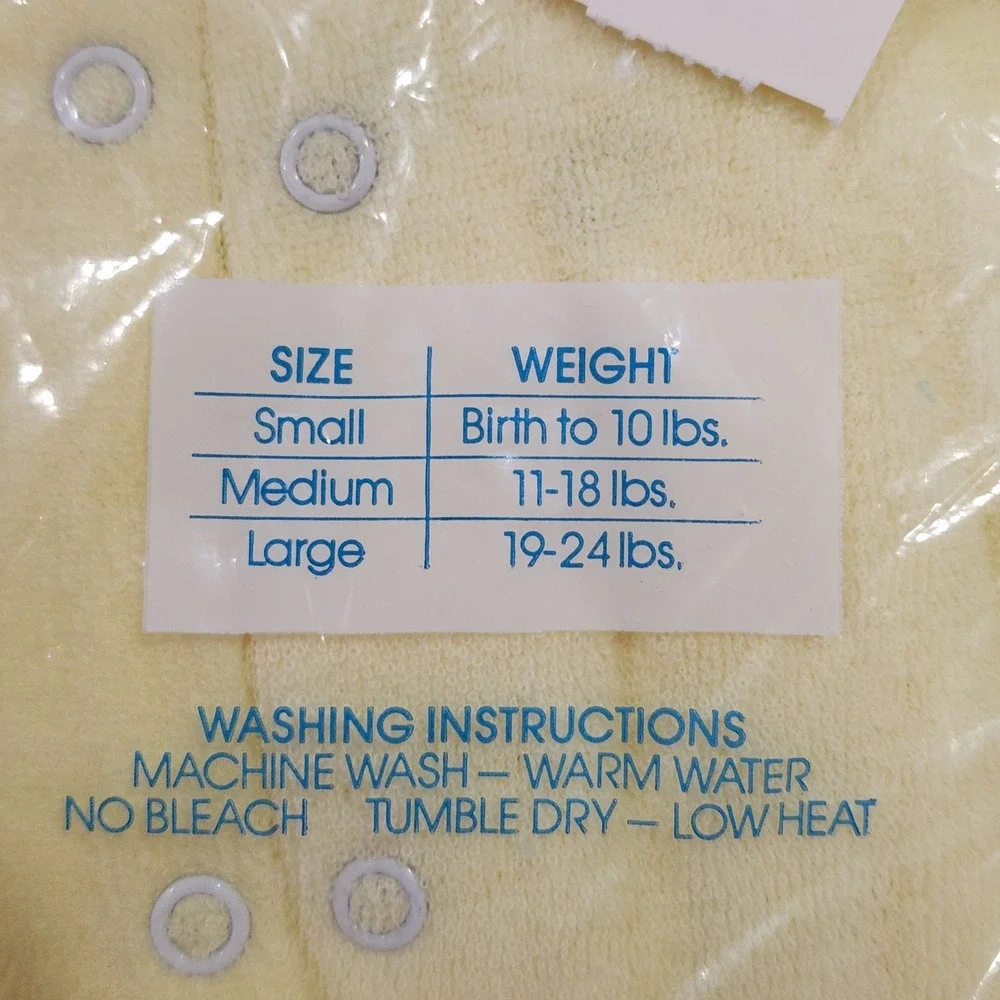 NOS Vintage‎ Cradlecraft Yellow Terry Cloth Lace Trim Baby Coverall Sleeper M